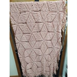 Vintage Handmade Crochet Baby Pink Coverlet Bedspread 87" x 60"
